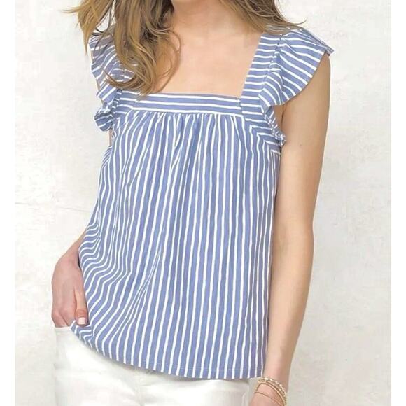 Lauren Conrad Stripe Ruffle Sleeveless Tank Top 4X Women's Plus Shirt Nautical - Picture 1 of 9